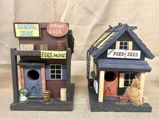2 Decorative Rustic Wooden Birdhouses General Store And Feed And Seed Store