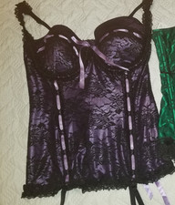 Vtg 90s Fredericks Of Hollywood Corset/Bustier Satin Purple Black Lace Size M