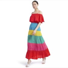 ALICE + OLIVIA Kia Rainbow Tiered Maxi Dress | Colorblock Resort Statement