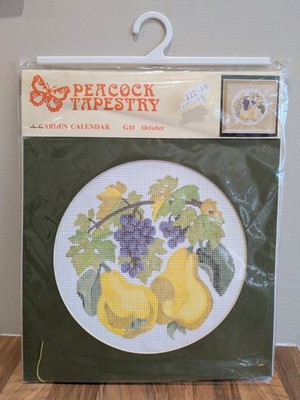 Vintage Pfau Wandteppich Nadelspitze Gobelin Set G10 Oktober Trauben Quitten NEU
