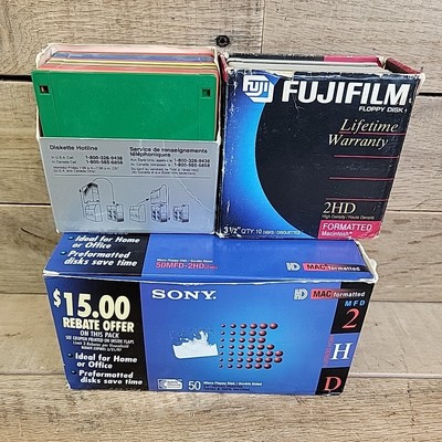 Lot 60 Vintage 3.5'' Floppy Disks Imation Memorex 3M Sony IBM Black Blue Orange