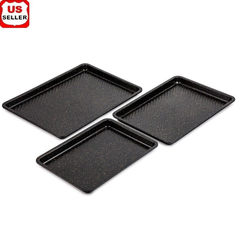 Nonstick Sheet Pan Set 3 Piece Baking Roasting Durable Steel Easy Cleanup New