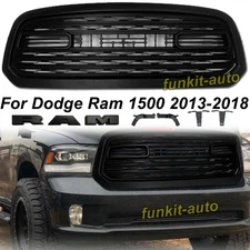 Front Grille For 2013-2018 Dodge Ram 1500 Limited Style W/Letter Matte Black ABS