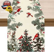 Cardinal Birds Winter Pine Tree Christmas Xmas Table Runner Table Decoration for
