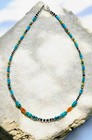 Vintage Navajo Pearls Sterling Turquoise & Fire Agate Heishi Necklace 21"- 15g — photo 8