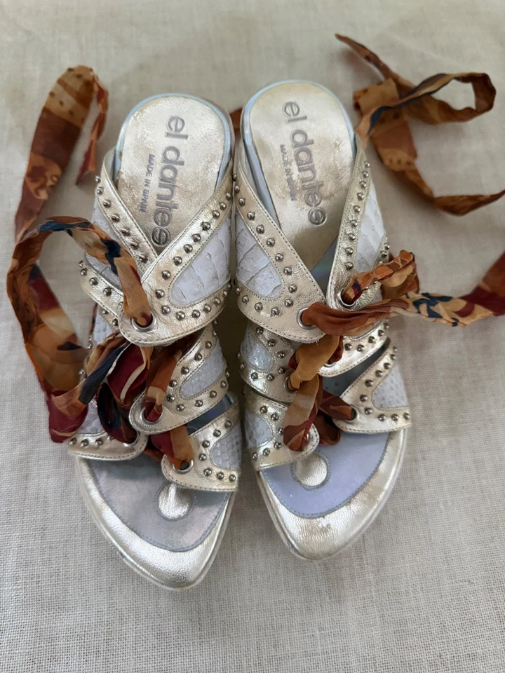 El Dantés Metallic Nieten Schnür Keilabsatz - Spanien (US 6,5/7) | Rare Vintage - Bild 3 von 4