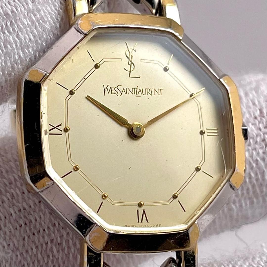 Orologio Yves Saint Laurent 4620 E62143 Ottagonale Oro 28mm Quarzo Batteria Nuova SS