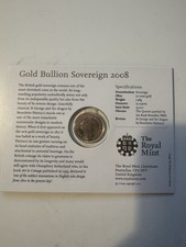 CARDED AND SEALED 2008 FULL GOLD BULLION SOVEREIGN ELIZABETH II Fourth Portrait