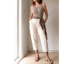 Vintage 80s Cotton Cropped Chinos Size 26W Pleats Made USA Cream Classic