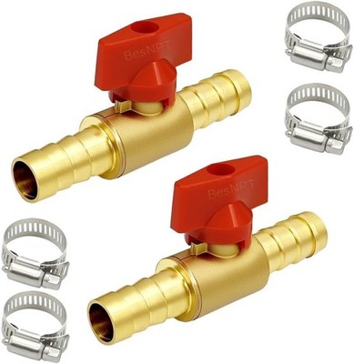 3/8'' Brass Shut Off Valve Hose Barb Ball Valve 2 Pack