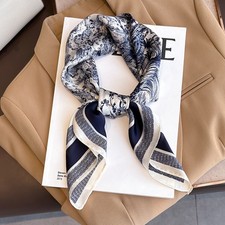 Luxury Floral Satin Silk Scarf Women Square Hair Headband Shawl