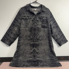 Women’s Gray Snakeskin Leopard Print Shirt Dress XL Button Front Long Sleeve