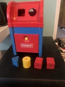 Vintage 1950's Playskool Postal Station Wooden Mailbox - some blocks 