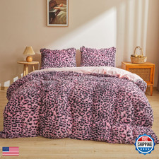 Xege Cheetah Print Fluffy Faux Fur Duvet Set 2 Pieces Soft Plush Shaggy Fuzzy