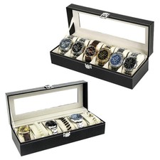 6 Slot Jewelry Box Display Case Watch Box Watch Case PU Leather Box Gift New