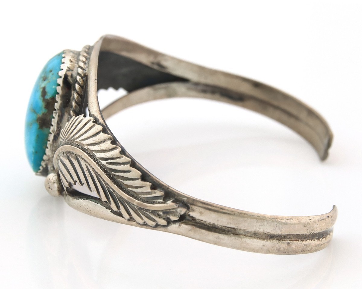 Vintage Navajo Bangle Bracelet Sterling Silver Turquoise Handmade