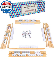 Upgraded Mahjong Racks with Pushers, Set of 4 Trays for American Mahjong Games,