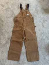 VTG Carhartt 6FB Brown Double Knee Duck Canvas Men's Bib Overalls Union - 38x30