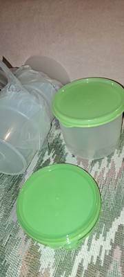 Tupperware 20 Oz Classic White  Cannister Qty 4  NEW Storage Green  Refrigerator