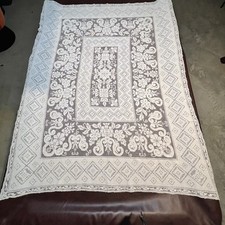 Antique Vintage Lace Tablecloth Filet Crochet Knit 73 x 56