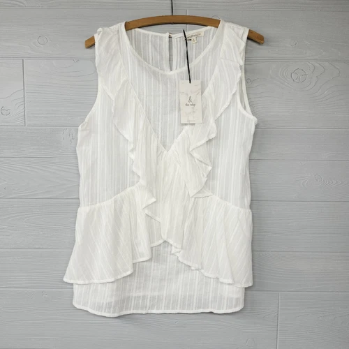 OFF WHITE Top smanicato donna And The Why Off bianco con volant taglia M nuovo con etichetta