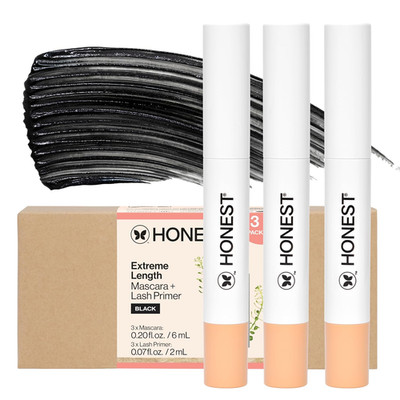 Honest Beauty 2-In-1 Extreme Length Mascara, Lash Primer, 3-Pack, Cruelty-Free, 