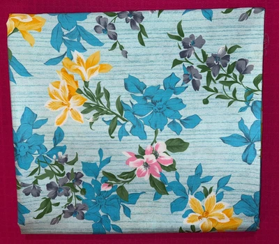 Tissu ancien coton satiné GéWé bleu à fleurs larg 140 cm x H 300 cm D048 - Photo 1/4