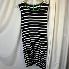 Calvin Klein Women's Striped Sleeveless Knit Dress Black White Full Zip Back L