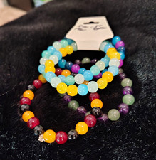 Set of 3 Multicolor Round Glass Beaded Stretch Bracelets
