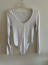 Aerie Hook Eye Knit Rib Long Sleeve Front Classic Henley Bodysuit Size A