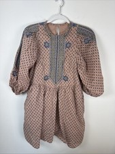 Anthropologie Embroidered Floral Tunic Mini Dress Peach Beige Size Small Boho