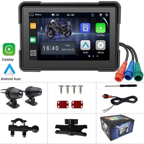 5'' Motorcycle GPS Navigation Wireless CarPlay/Android Auto Dual Camera IP65