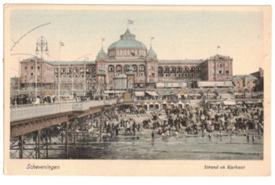 c1910 PC: Crowded Beach and Kurhaus   Scheveningen, Netherlands - Pier 