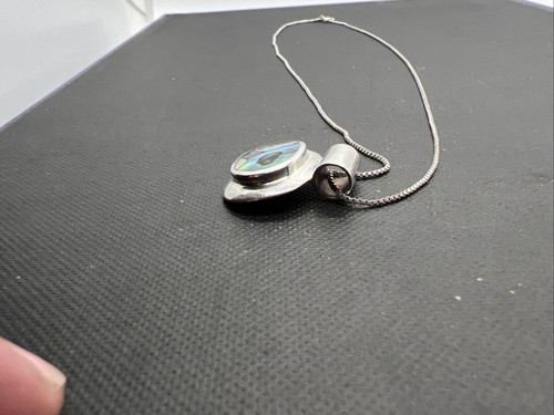 Abalone Oval Pendant Thailand 925 Sterling Silver 18 In Necklace Italy VTG READ - Picture 11 of 20