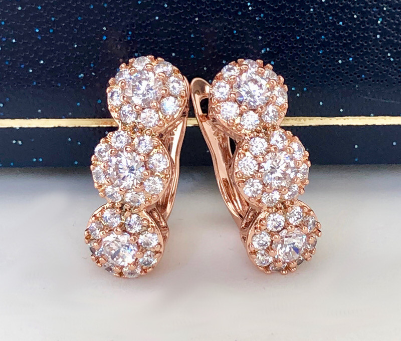 Orecchini A Cerchio (Creole) Donna In Rosa 18K Placcato Oro Con Cristalli Zirconia &ndash; Made In Germany