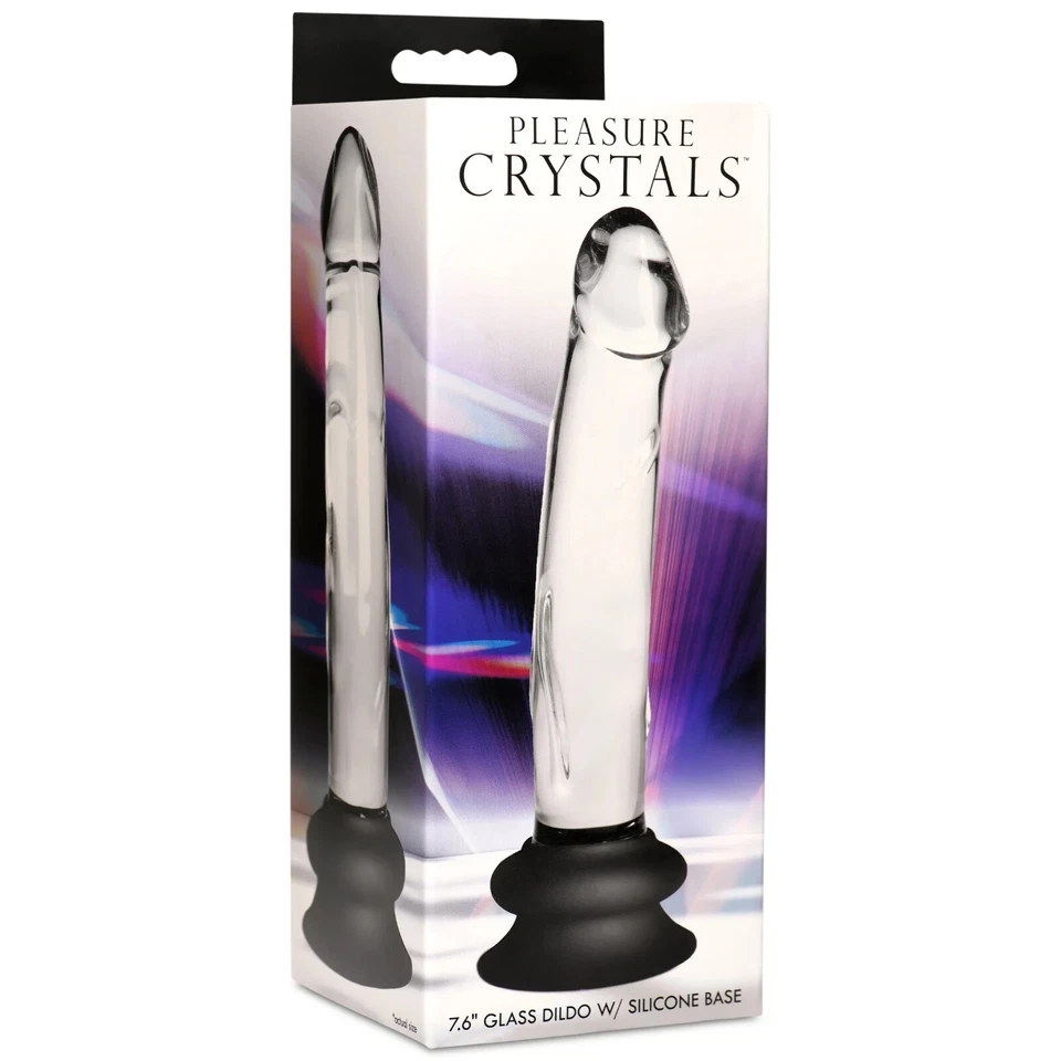 Pleasure Crystals 玻璃 Dildo 带硅胶底座 5.6 英寸 - 透明/黑色 — 第 3/4 张图片