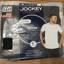 Jockey Men Cool Durable Cotton Crew Neck 2 Pack T-Shirt Black Size Small 34-36