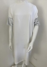 PQ Label Collection Size Free 8-16 White Rayon Shift / Silver Sequin Sleeves