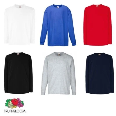 Fruit of the Loom Childrens Long Sleeve T-Shirt Plain Cotton Kids Tee Top 61007