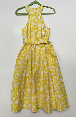 1901 Nordstrom Dress Women Sz S Yellow Floral Belt Fit Flare