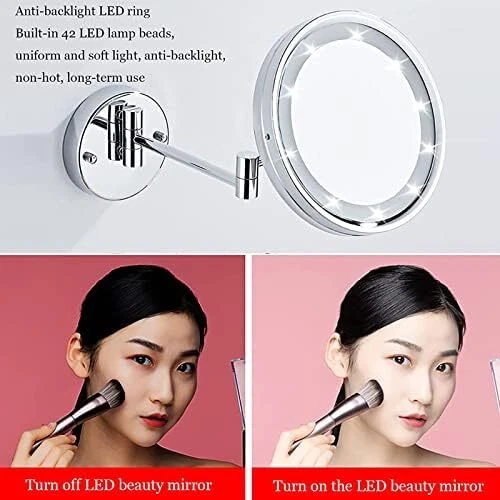 8 Inch Double Sided 1X/10X Magnifying Wall Mounted Makeup Vanity Mirror with LED - Image 3 of 4