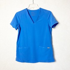 FIGS Casma Three Pocket Scrub Top Blue Women Size XS