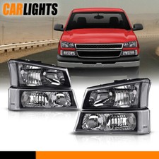 Black Headlights Signal Bumper Lamps Fit For 2003-2007 Chevy Silverado Avalanche