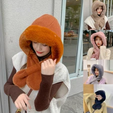 Lady Faux Mink Fur Hat Earflap Knit Beanie Fluffy Cap Trapper Windproof Ski Pink