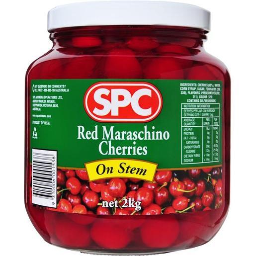 SPC RED MARASCHINO CHERRIES WITH STEM 2KG Ideal for Cocktails POST