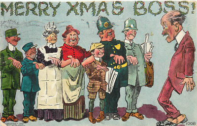 Merry Xmas Boss Christmas Postcard Everyone With Their Hands Out 1008