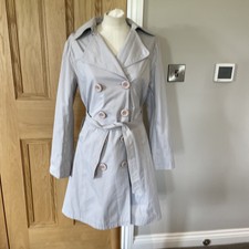 Max Mara Womens Trench Coat Grey Size Uk 12 14 Cotton Mac Belted Button