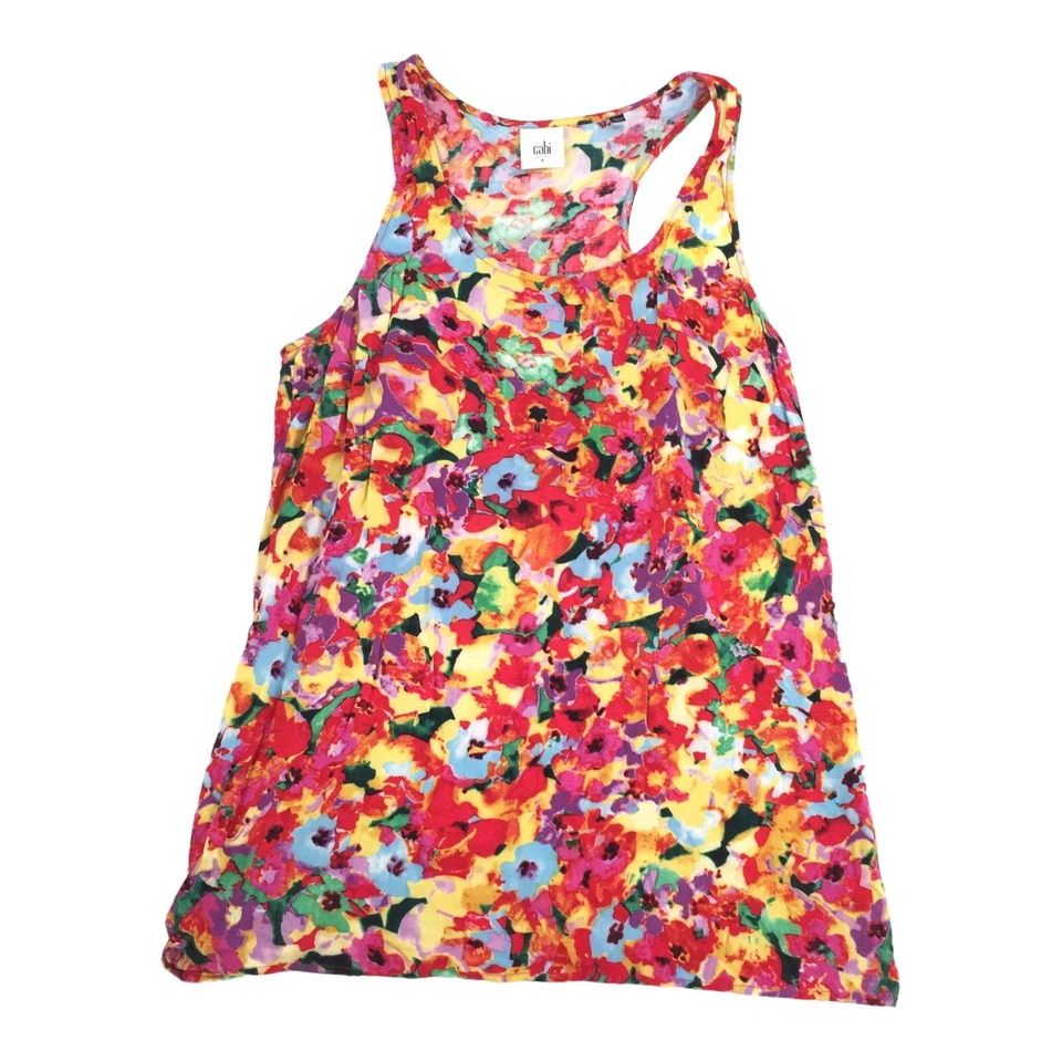 Camiseta sin mangas CAbi Luisa con estampado floral espalda cruzada talla pequeña roja rosa S 5045 Foto 2 de 4