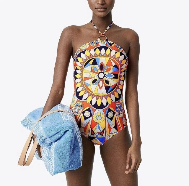 NWT 228 Sz XL Tory Burch Kaleidoscope Sweet Tangerine One Piece