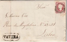 PORTUGAL: Cover  Tavira via Faro to Lisbon 1867, arr.canc.